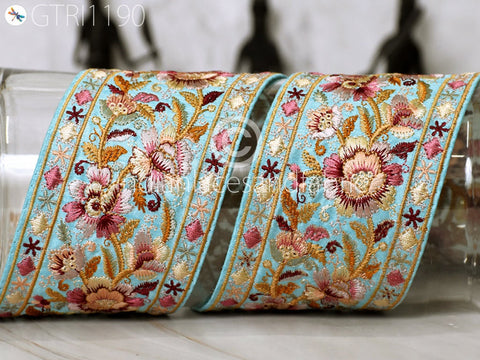 9 Yard Embroidered 75MM Fabric Trim Decorative Embroidery Saree Ribbon Embellishments DIY Crafting Sewing Indian Sari Border Home Decor Bags