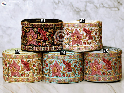 3 Yard Embroidered 75mm Fabric Trim Decorative Embroidery Saree Ribbon Embellishments DIY Crafting Sewing Indian Sari Border Home Decor Bags