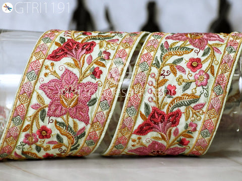 9 Yard Embroidered 75mm Fabric Trim Decorative Embroidery Saree Ribbon Embellishments DIY Crafting Sewing Indian Sari Border Home Decor Bags
