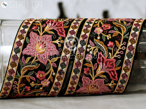 3 Yard Embroidered 75mm Fabric Trim Decorative Embroidery Saree Ribbon Embellishments DIY Crafting Sewing Indian Sari Border Home Decor Bags