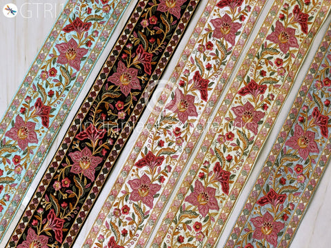 3 Yard Embroidered 75mm Fabric Trim Decorative Embroidery Saree Ribbon Embellishments DIY Crafting Sewing Indian Sari Border Home Decor Bags