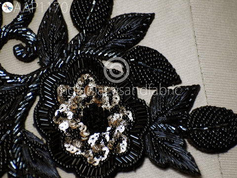 Beaded Appliques Patch Indian Black Sewing Accessories Dresses Applique DIY Crafting Handcrafted Appliques