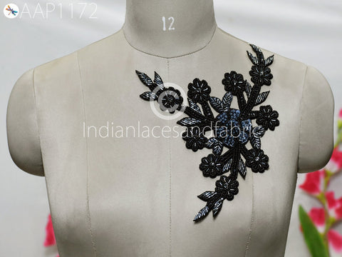 Bridal Appliques,Sequins Appliques, Blouse Back Patches, Zardozi work Neckline Applique, Beaded Patches, Black Sequins applique, Handcrafted Neckline, Wholesale Appliques