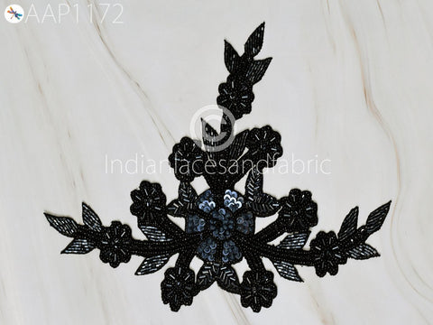Beaded Appliques Patch Indian Black Sewing Accessories Dresses Applique DIY Crafting Handcrafted Appliques Scrapbooking Appliques