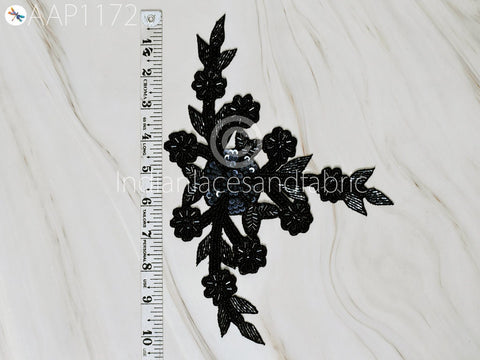 Handcrafted Beaded Patches, bridal dresses Patches, Designer Wedding Dresses neckline, Zardosi Black Patch, 9.5 X 7.5 inches Patches