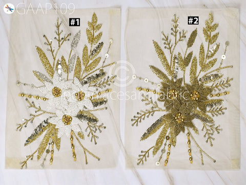 Beaded Patches Floral Sew on Denim Jackets Patch Zardozi Patches Sequined Appliques Decorated Beaded Applique, Embroidered Patches, Lehenga Applique, Festive Wear Appliques