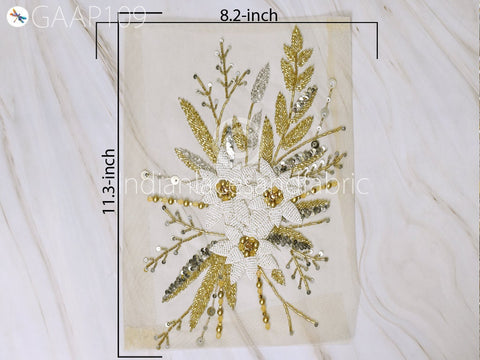 Beaded Patches Appliques Embroidery Sew on Patch Handcrafted Bridal Wedding Dress Appliques, Sequined Appliques, 11.3X 8.2 Inches Patches