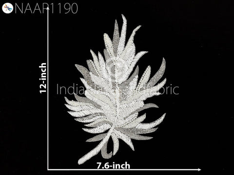 Beaded Patches Appliques | Embroidery Sew on Patch Handcrafted for Wedding Dress Costumes Indian Decorative Denim Crafting Sewing Cushions, 12 inch X Width 7.6 Inch.