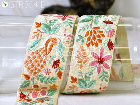 9 Yard Peach Embroidered Peacock Indian Border Crafting Fabric Ribbons Saree Sewing Decorative Trim Embellishment Dress Trimmings
