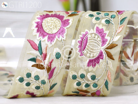 9 Yard Indian 5cm Sari Embroidery Trim Embroidered Saree Ribbon Cushions Sewing Crafting Embellishments Trimmings Border Curtain Home Décor