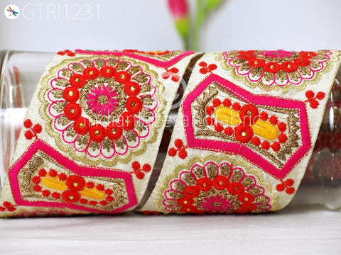 9 Yard Indian 8cm Embroidered Trim Drapery Hats Bag Saree Trimming Decorative Ribbon Crafting Sewing Sari Borders Embellishments Home Decor