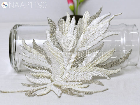 Beaded Patches Appliques | Embroidery Sew on Patch Handcrafted for Wedding Dress Costumes Indian Decorative Denim Crafting Sewing Cushions