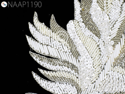 Beaded Patches Appliques | Embroidery Sew on Patch Handcrafted for Wedding Dress Costumes Indian Decorative Denim Crafting Sewing Cushions