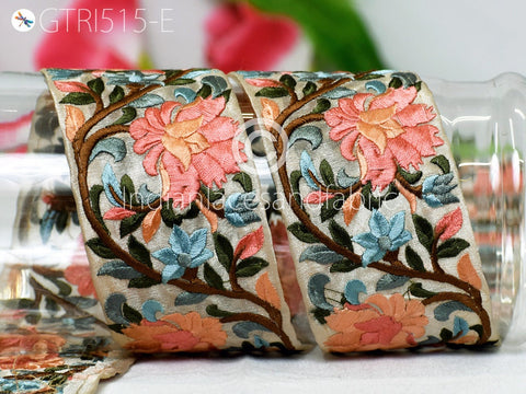 9 Yard Wholesale 6cm Peach Indian Decorative Embroidery Costume Trim Craft Sewing Saree Dress Making Indian Sari Border Embroidered Ribbon