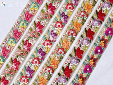 9 Yard Indian 4cm Embroidered Trim Embroidery Dress Embellishment Fabric Ribbon Trim Cushions DIY Crafting Sari Border Wedding Saree Sewing