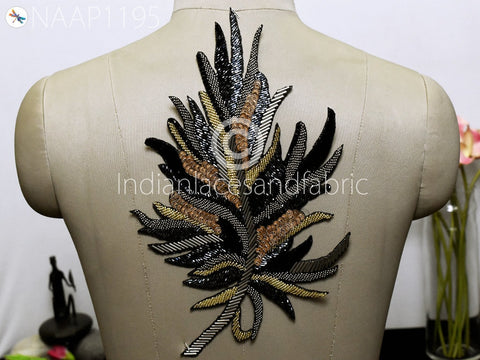 Beaded Designer Appliques, Floral Design Appliques, Beads Appliques, Handcrafted Patch Embroidered Sew on Denim Jackets Shirts Patches