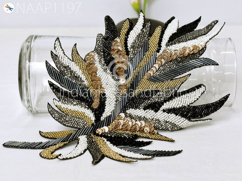 Floral Beaded Patch Sequined Applique for dress, Headband Applique, applique designs, Handcrafted Appliques, Scrap booking Appliques