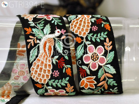 9 Yard Peach Embroidered Peacock Indian Border Crafting Fabric Ribbons Saree Sewing Decorative Trim Embellishment Dress Trimmings