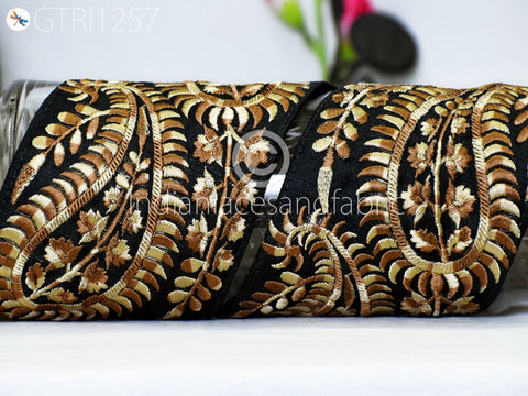 9 Yard Black 10CM Trim Embroidered Saree Gold Thread Work Silk Sari Border Trim Art Quilt Fabric Trim Crafting Sewing Costume Embellishment