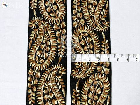9 Yard Black 10CM Trim Embroidered Saree Gold Thread Work Silk Sari Border Trim Art Quilt Fabric Trim Crafting Sewing Costume Embellishment