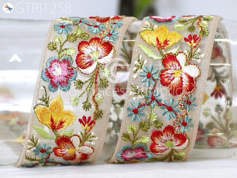 1 Meter Indian Embroidered Fabric 5 CM Trim Cushions DIY Crafting Sari Border Wedding Saree Sewing Embroidery Dress Embellishment Trimming