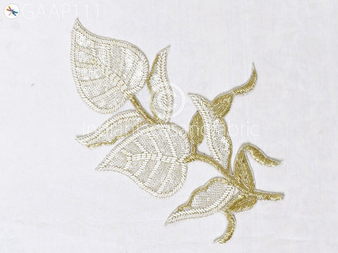 Sequin Zardozi White Applique Beaded Appliques Handcrafted Appliques, Scrap-booking Appliques