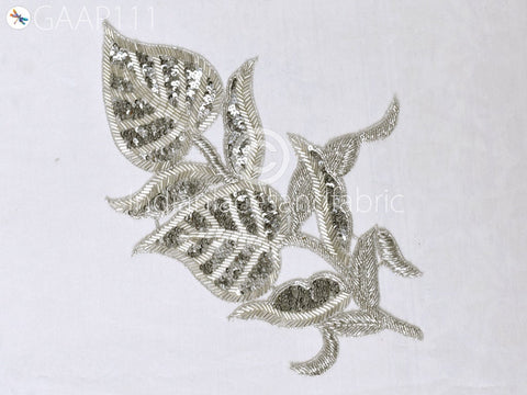 Sequin Designer Appliques in Silver Beaded work Patches Floral Thread Applique Bridal Appliques, Wholesale Appliques, Sewing Patches, Decorative Appliques