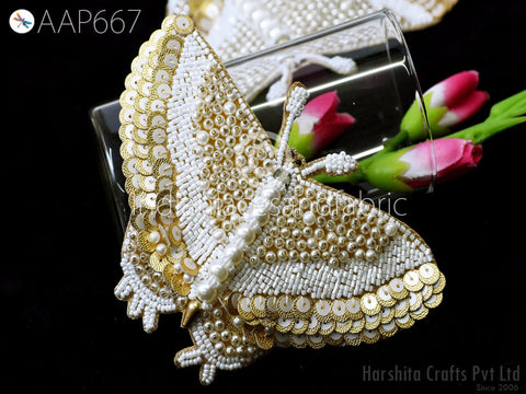 2 Pc Butterfly Beaded Patches Applique Handmade Embroidered Indian Sewing Decorative Dress Patches Appliques DIY Crafting Supply Home Decor