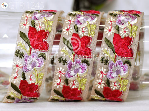 9 Yard Indian 4cm Embroidered Trim Embroidery Dress Embellishment Fabric Ribbon Trim Cushions DIY Crafting Sari Border Wedding Saree Sewing