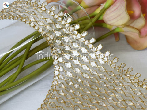 Gota Patti Work Lace, Handcrafted Neckline Patches, Decorated Neck Patches, Zardozi Neckline applique