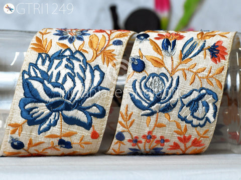 9 Yard Indian 75mm Embroidered Trim Drapery Hats Bag Saree Trimming Decorative Ribbon Crafting Sewing Sari Borders Embellishments Home Decor