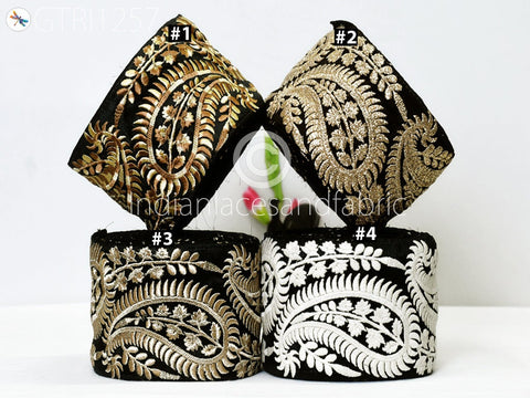 9 Yard Black 10CM Trim Embroidered Saree Gold Thread Work Silk Sari Border Trim Art Quilt Fabric Trim Crafting Sewing Costume Embellishment
