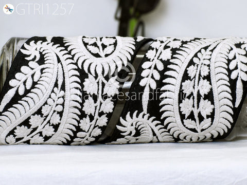 9 Yard Black 10CM Trim Embroidered Saree Gold Thread Work Silk Sari Border Trim Art Quilt Fabric Trim Crafting Sewing Costume Embellishment