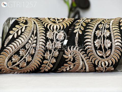9 Yard Black 10CM Trim Embroidered Saree Gold Thread Work Silk Sari Border Trim Art Quilt Fabric Trim Crafting Sewing Costume Embellishment