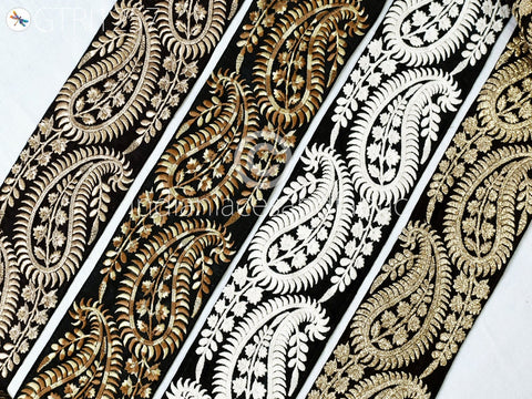 9 Yard Black 10CM Trim Embroidered Saree Gold Thread Work Silk Sari Border Trim Art Quilt Fabric Trim Crafting Sewing Costume Embellishment