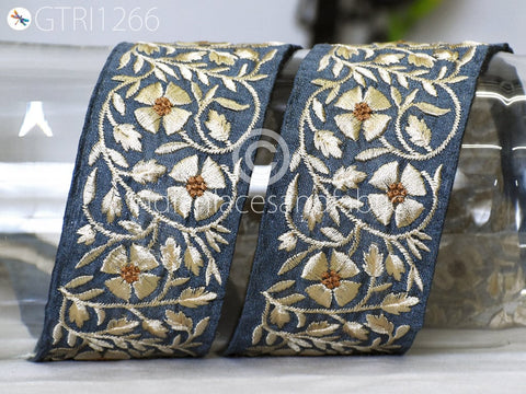 9 Yard Indian 5cm Embroidered Fabric Trim Embellishment Saree Ribbon Sewing Crafting Embroidery Border Wedding Dress Trimmings Cushion Cover