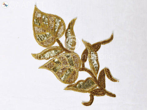 Sequins Appliques in Gold Decorated Beaded Applique, Embroidered Patches, Lehenga Applique, Festive Wear Appliques