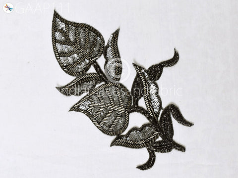 Floral Zari Patches Handcrafted Patches Beaded Applique Zardozi Patch Wedding Dress Applique, Decorative Appliques