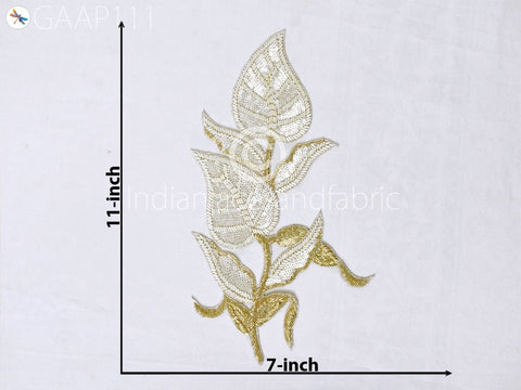 Sequin Zardozi Gold Applique Handcrafted Applique, wedding dress patch, beaded applique, Golden Applique, 11 X  7 Inches Appliques, Bridal Appliques