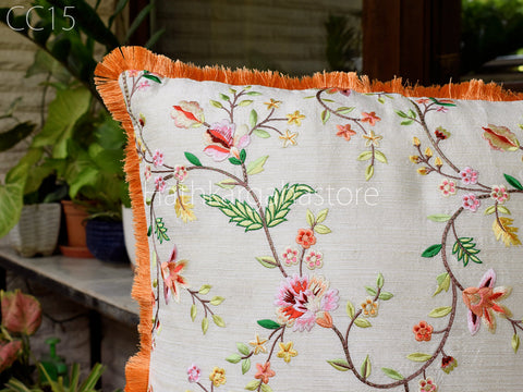 Embroidered Cushion Cover Pillow Cover features a modern blush floral Embroidery Pillow Cover