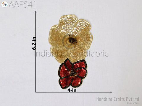 Sequins Appliques Floral Zardozi patches, Handcrafted Applique, 6.2 inch X 4 inch appliques, wedding dress patch, beaded applique