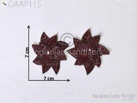 Floral Design Appliques in Braoun Beaded Bridal Applique Zardozi Decorative Handmade Patches Sequins Appliques