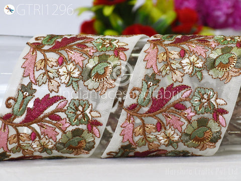 9 Yard Indian 75 mm Embroidered Fabric Ribbon Costume Trim Embellish Cushions DIY Crafting Sewing Border Wedding Saree Tape Embroidery Dress