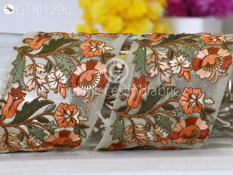 9 Yard Indian 75 mm Embroidered Fabric Ribbon Costume Trim Embellish Cushions DIY Crafting Sewing Border Wedding Saree Tape Embroidery Dress