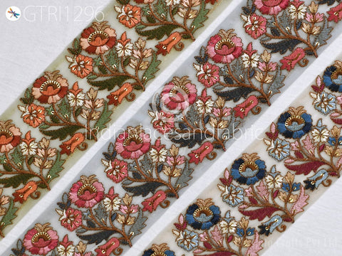 9 Yard Indian 75 mm Embroidered Fabric Ribbon Costume Trim Embellish Cushions DIY Crafting Sewing Border Wedding Saree Tape Embroidery Dress