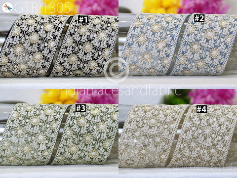 9 Yard Indian 78mm Embroidered Trim Embellishment Sari Border Embroidery Saree Ribbon Cushions Home Décor Sewing Clothing Costumes Trimmings