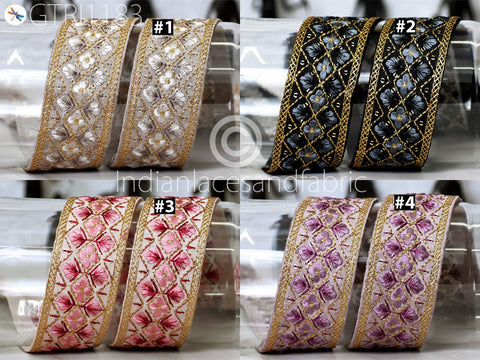 9 Yard Embroidered 5cm Fabric Trim Indian Embellishment Saree Ribbon Sewing Crafting Embroidery Border Wedding Dress Trimmings Cushion