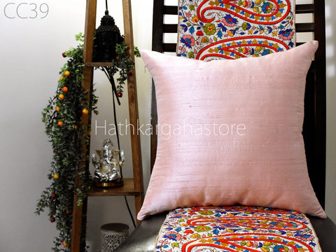 Pink Dupioni Silk Cushion Cover 16x16 Handmade Throw Pillow Home Decor Pure Silk Cushion Cover