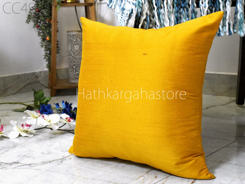 Yellow Dupioni Pure Silk Cushion Cover Handmade Throw Pillow Decorative Home Decor Silk Pillowcase