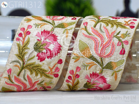 3 Yard Indian Embroidered 7cm Trim Embellishment Sari Border Embroidery Saree Ribbon Cushions Home Décor Sewing Clothing Costumes Trimmings